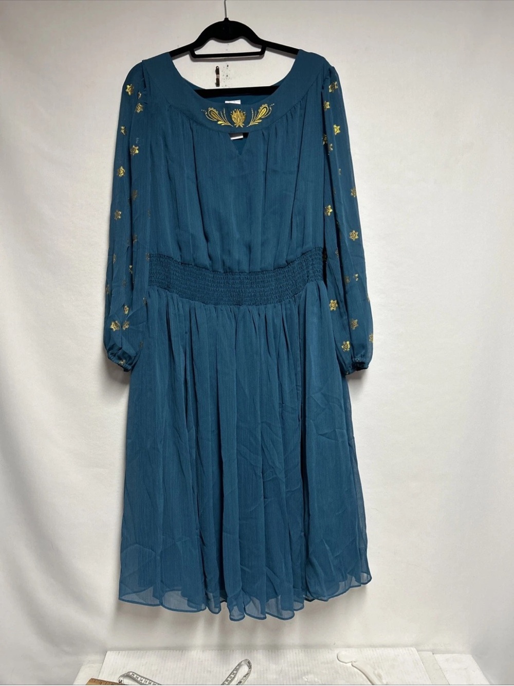 Teal Embroidered Long Sleeve Midi Dress Disney NWT Jasmine adult dress
